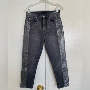 7 for all mankind shimmer stripe black cropped jeans size 27 / 4